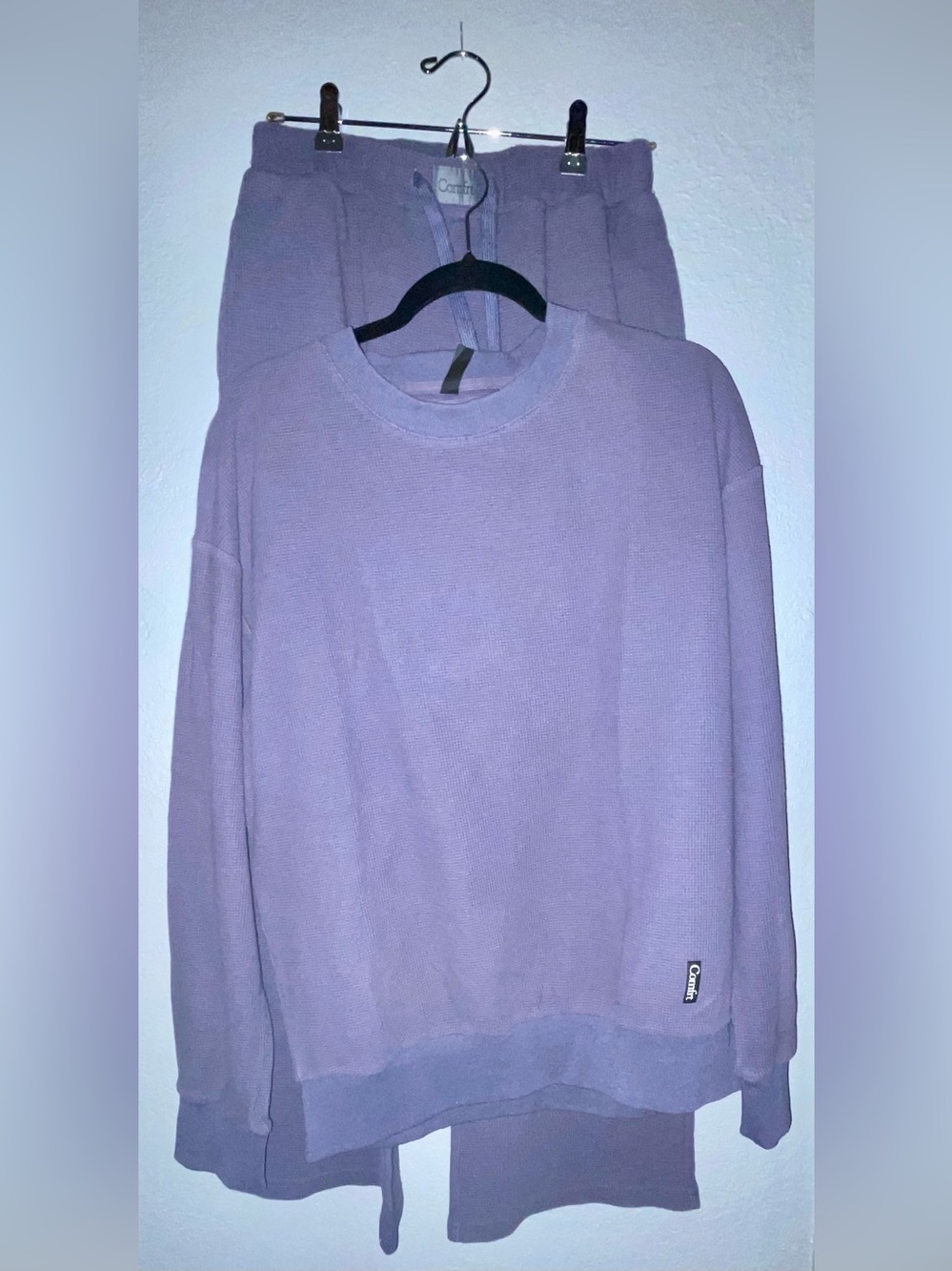Comfrt stone blue waffle SET - Cozy Crewneck Top & Drawstring Pants - Picture 4 of 6